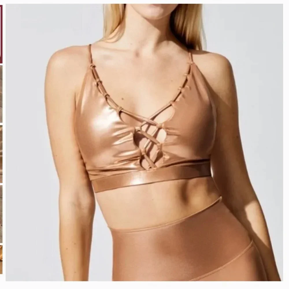 Beach Riot Metallic Rose Gold Nicolette Bra/Cropped Top Sz S NWT